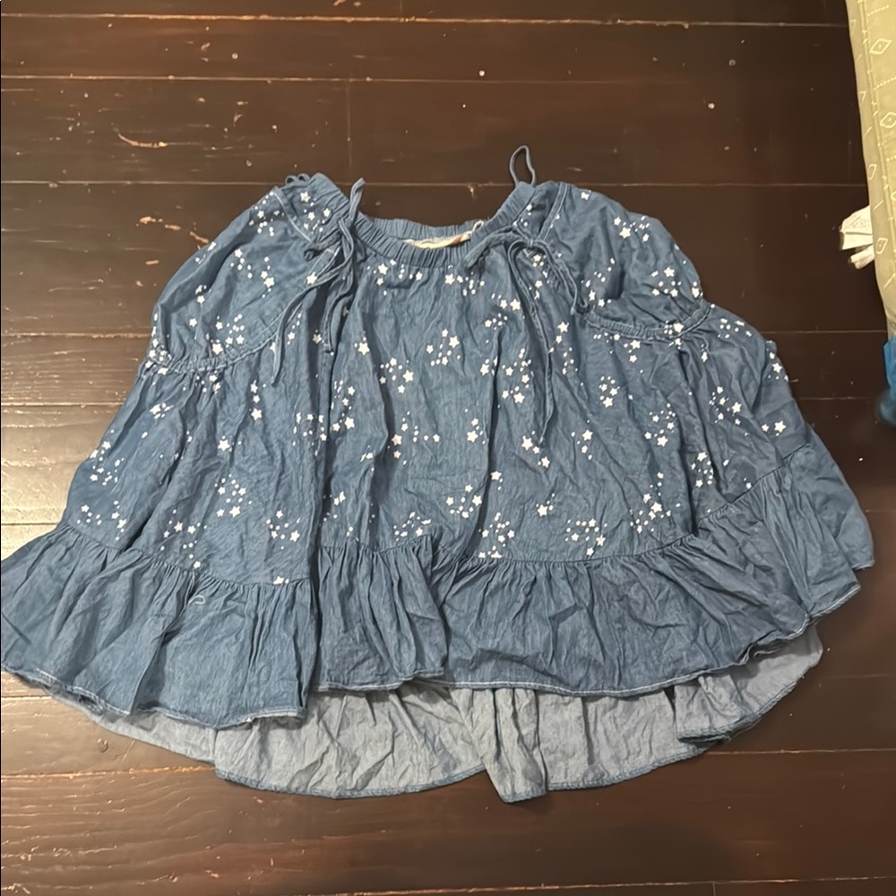 Paper Wings Blue Star Print Tiered Ruffle Skirt Girls size 12